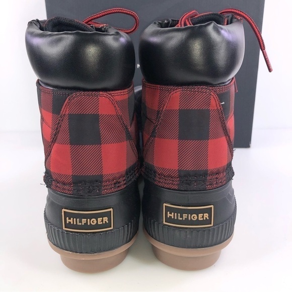 Tommy Hilfiger Plaid Red Black Colins 4 Duck Boots Size 11M - Picture 8 of 8